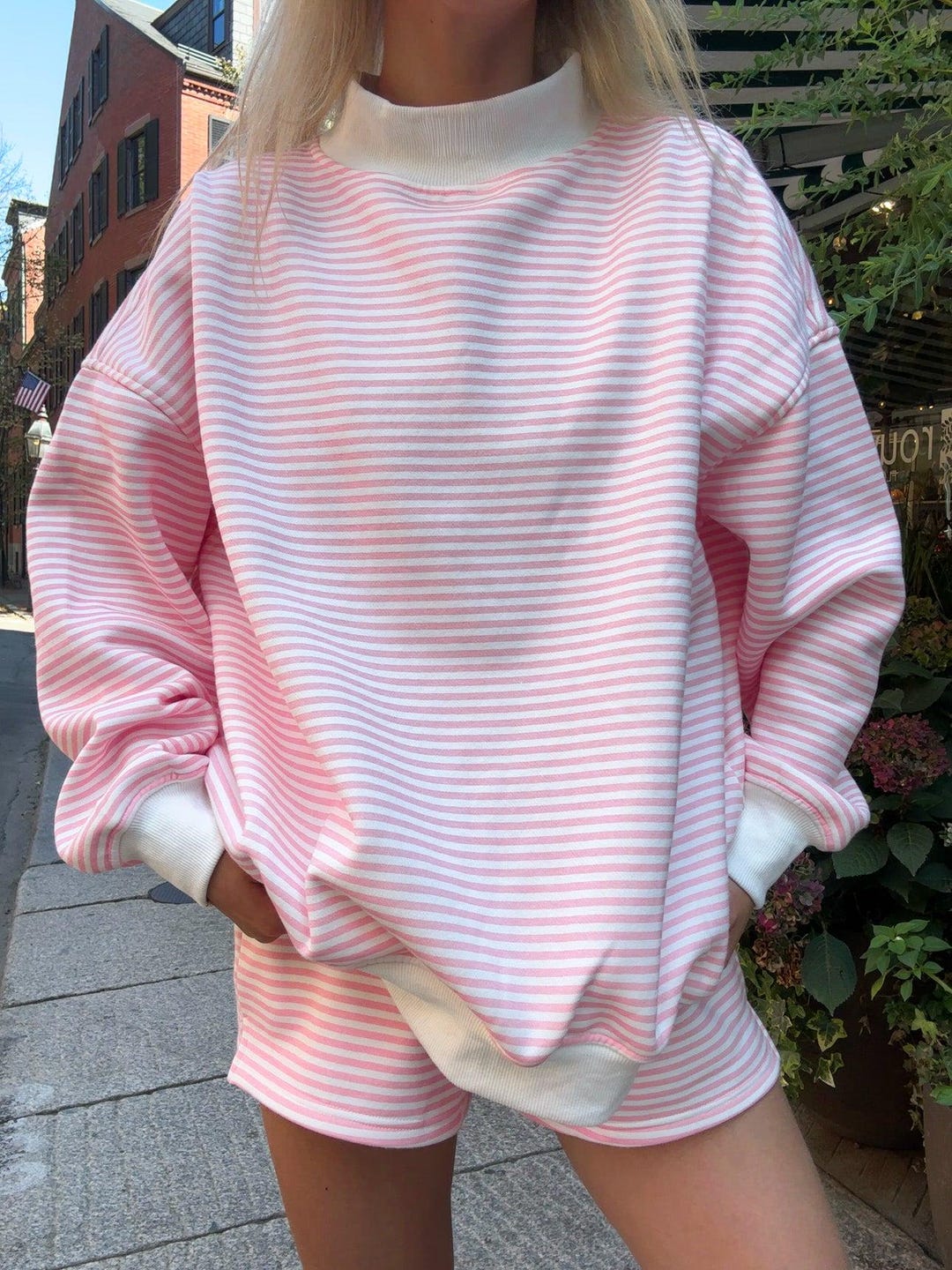 Pink and White Striped Sweatshirt