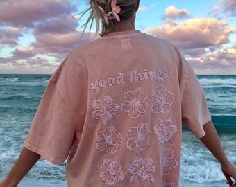 Good Things Are Coming Embroider Flower Tee
