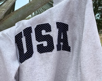 Pearl Grey Navy Blue Polka Dot USA Mockneck Sweatshirt