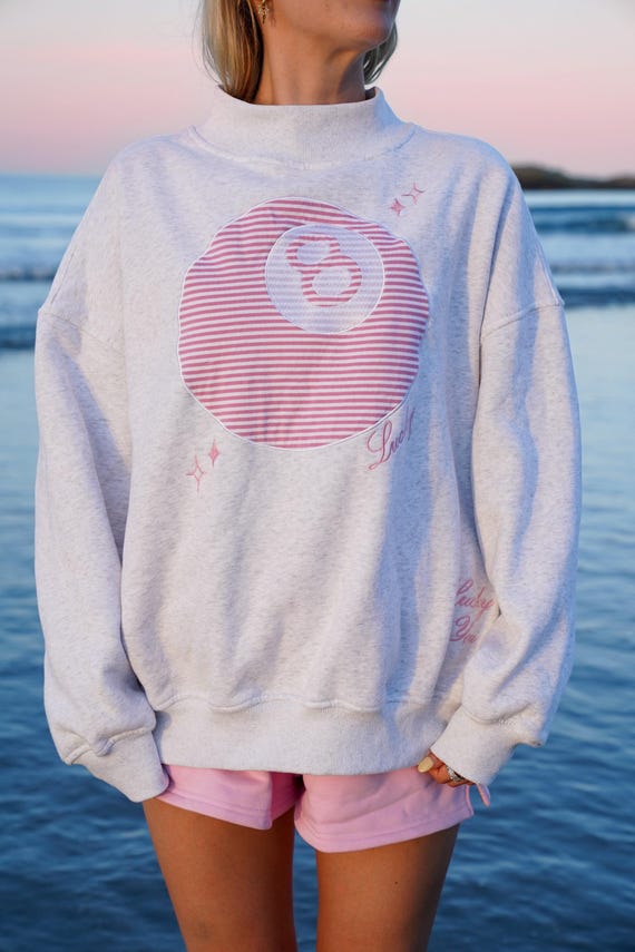 Pearl Grey Lucky You 8 Ball Mockneck Embroider Sweatshirt - Etsy