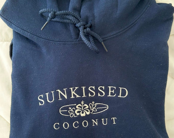 Navy Embroider Sunkissedcoconut Hoodie Etsy