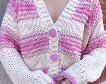 Chunky Pink Button Up Cardigan Sweater