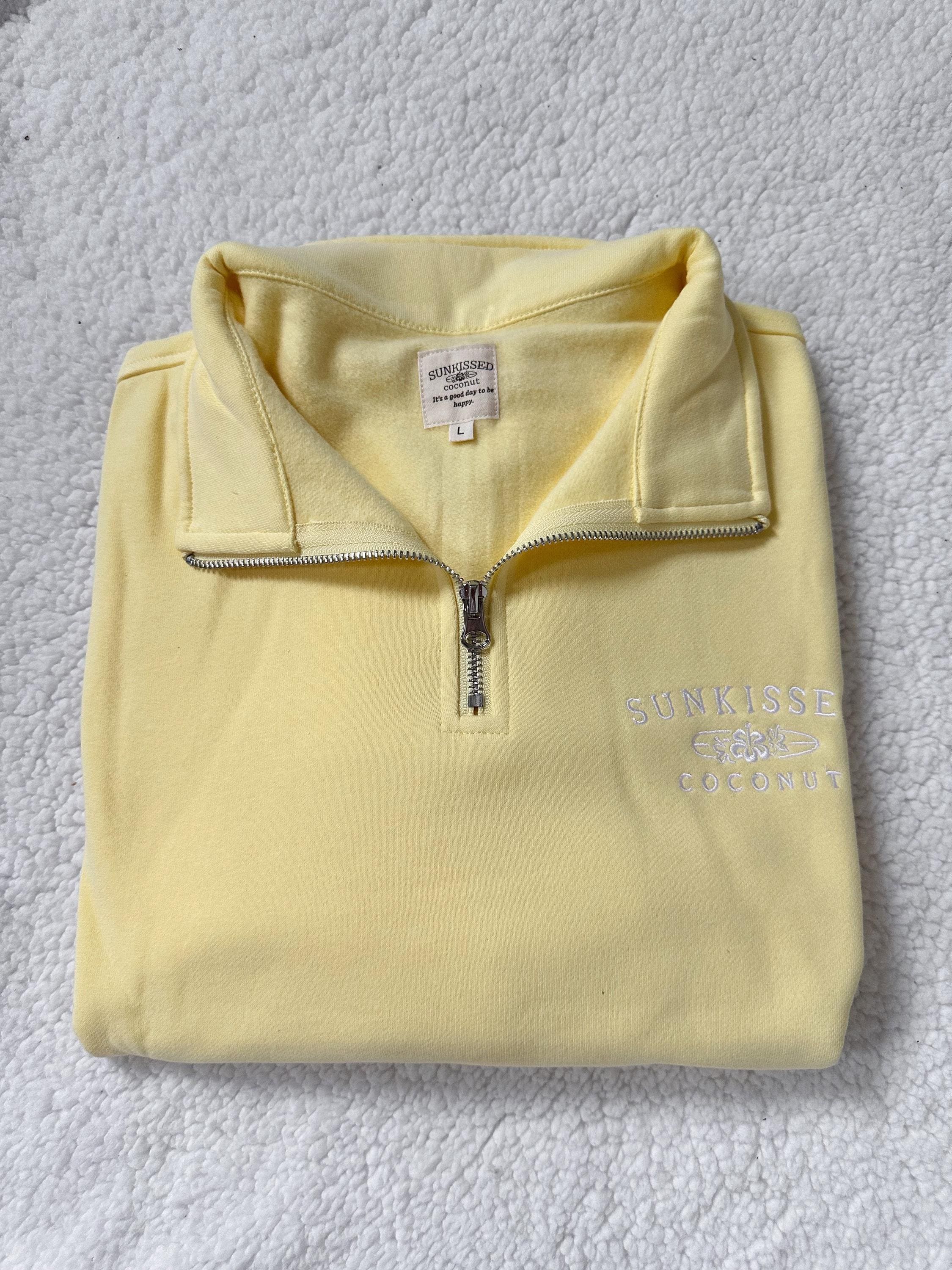 Isabella Banana Yellow Sunkissedcoconut Embroider Quarter Zip Sweatshirt