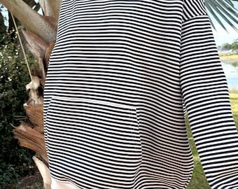 Dark Navy Blue and White Big Striped Hoodie