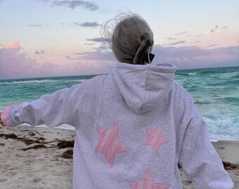 Pearl Grey Star Lux Striped Hoodie