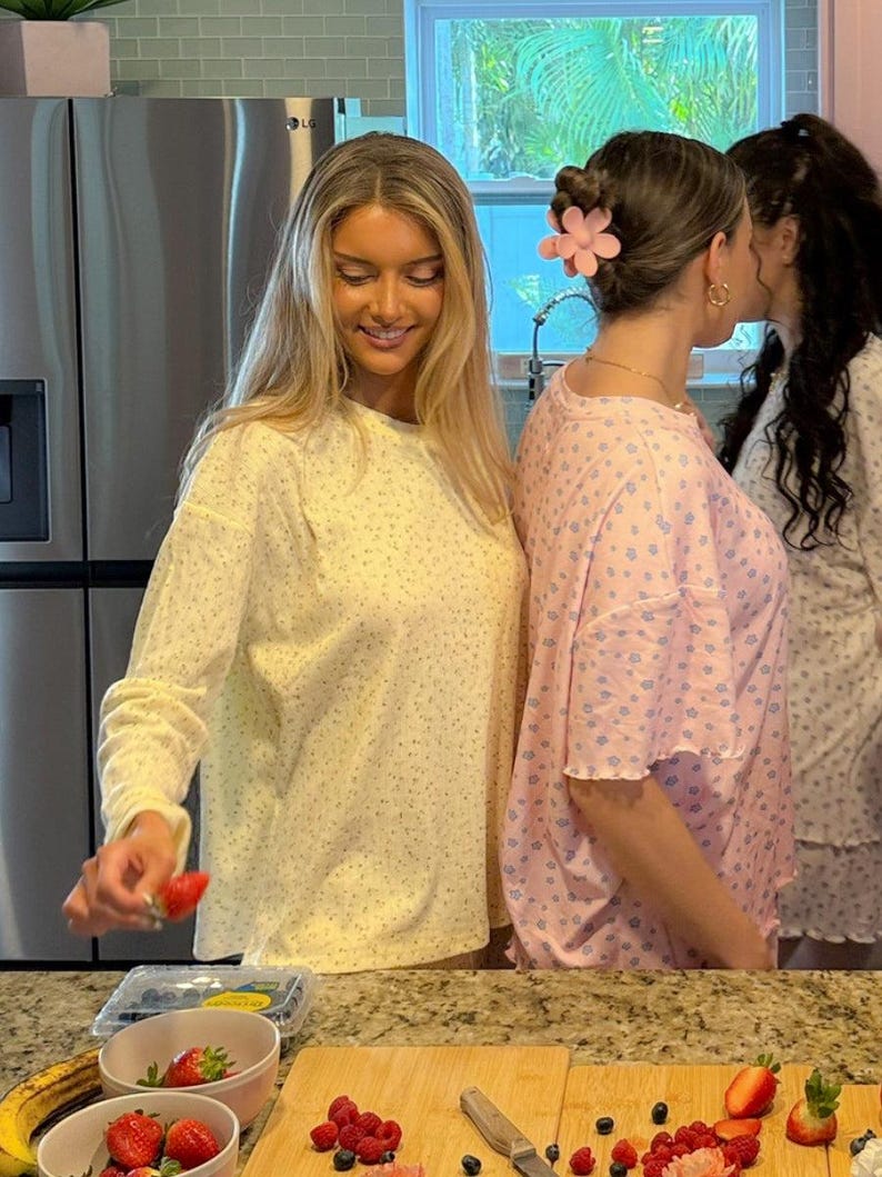 Lemon Floral Long Sleeve Pajama Top