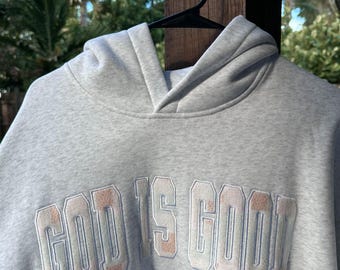 God Is Good Quilted Pastel Embroidered Hoodie