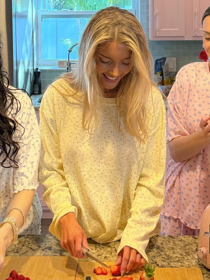 Lemon Floral Long Sleeve Pajama Top