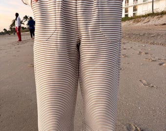 Brown and White Big Striped Sweatpants