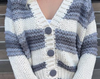 Chunky Blue Button Up Cardigan Sweater
