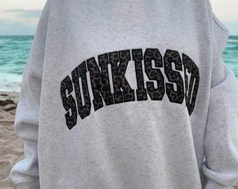 Pearl Grey Sunkissed Leopard Print Embroider Sweatshirt