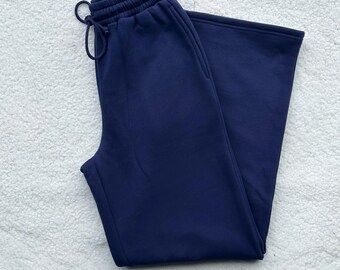 Navy Blue Basic Blank Flare Sweatpants