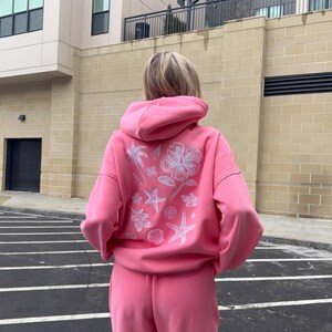 Hibiscus Pink Tropical Embroider Hoodie