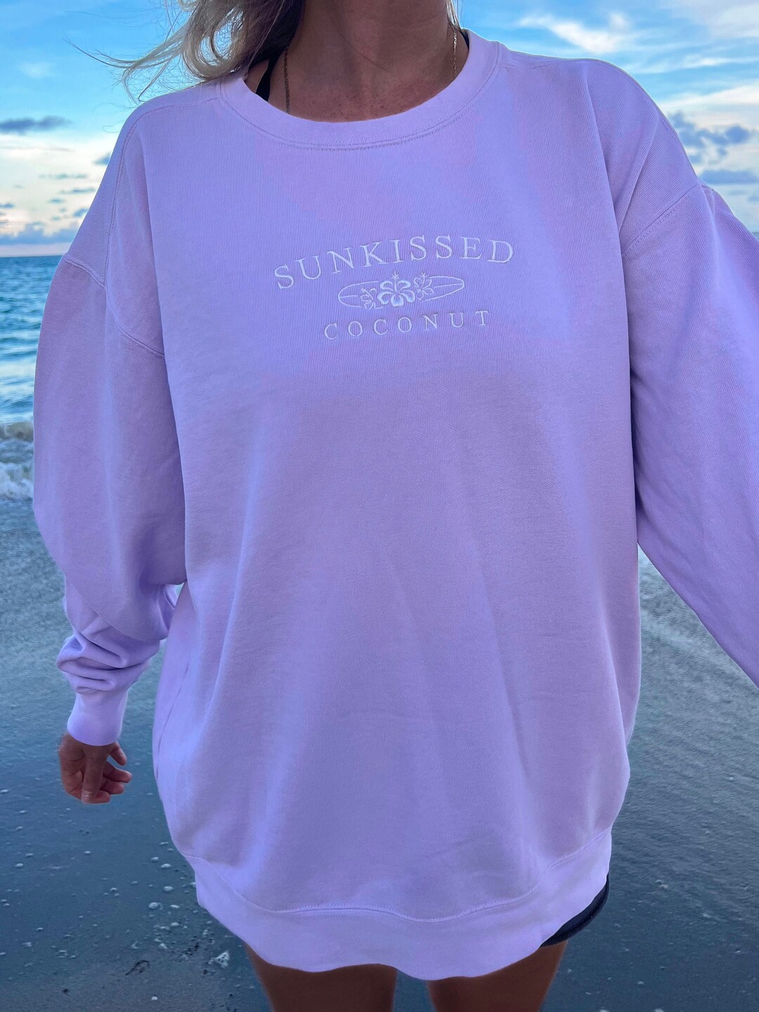 Lavender Embroider Sunkissedcoconut Sweatshirt Etsy