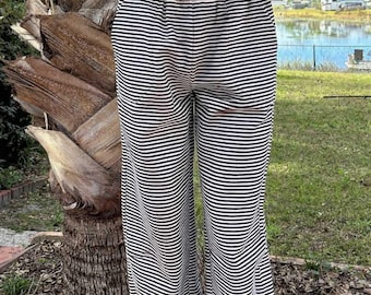 Dark Navy Blue and White Big Striped Sweatpants