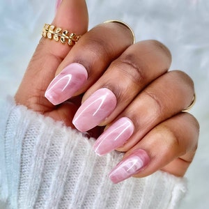 Pink Marble Coffin Press On Nails | 24Pcs Ready To Ship | Marbel Design Nails