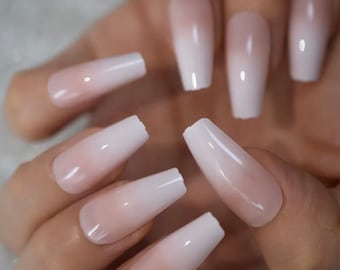 Ombre French Tip Press On Nails - Tapered Coffin, Medium, 24 Pcs
