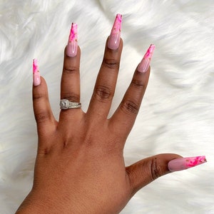 Gold and Pink Long Coffin Press On Nails