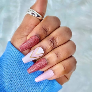 BLUSH SET| Pink Press On Nails - Medium Coffin Press on Nails | Mid Coffin Fake Nails