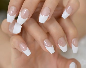 Clear French Tip Short Coffin Press On Nails