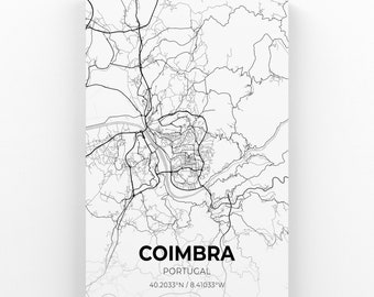 Portugal Antique Map City Map 1901 Coimbra