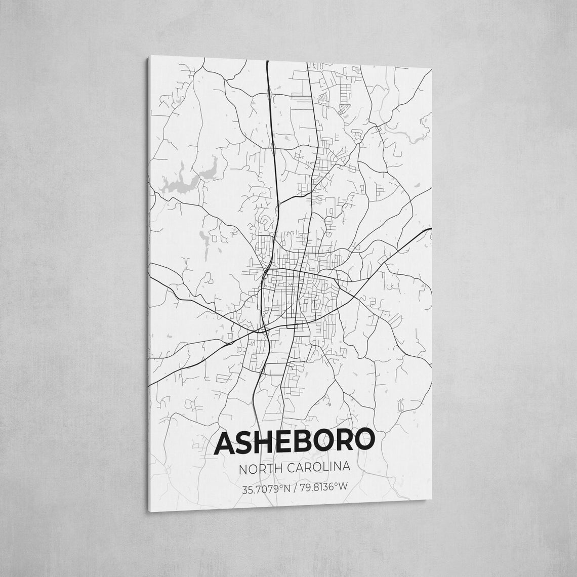 Asheboro North Carolina City Map Canvas Art / City Map Art / Etsy