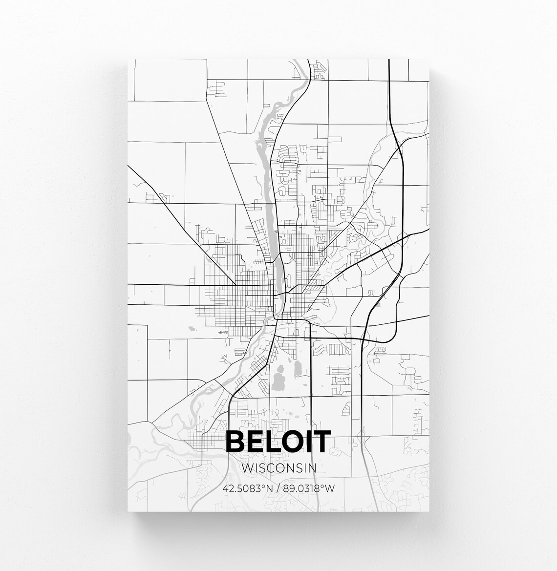 Beloit Wisconsin City Map Canvas Art / City Map Art / City Map | Etsy