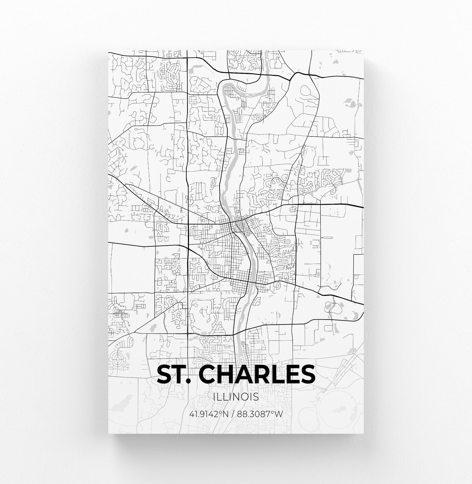 St. Charles Illinois City Map Canvas Art / City Map Art / City Etsy