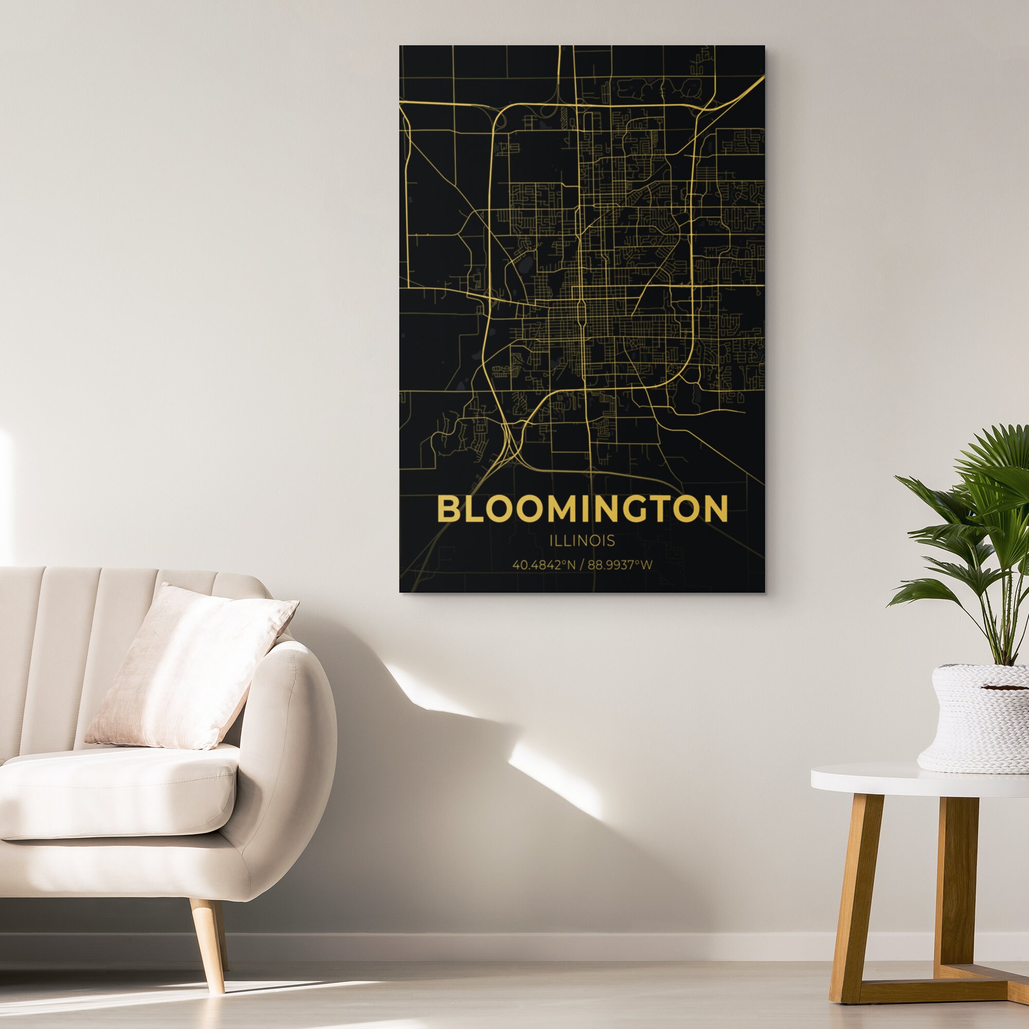 Bloomington Illinois City Map Canvas Art / City Map Art / City Etsy
