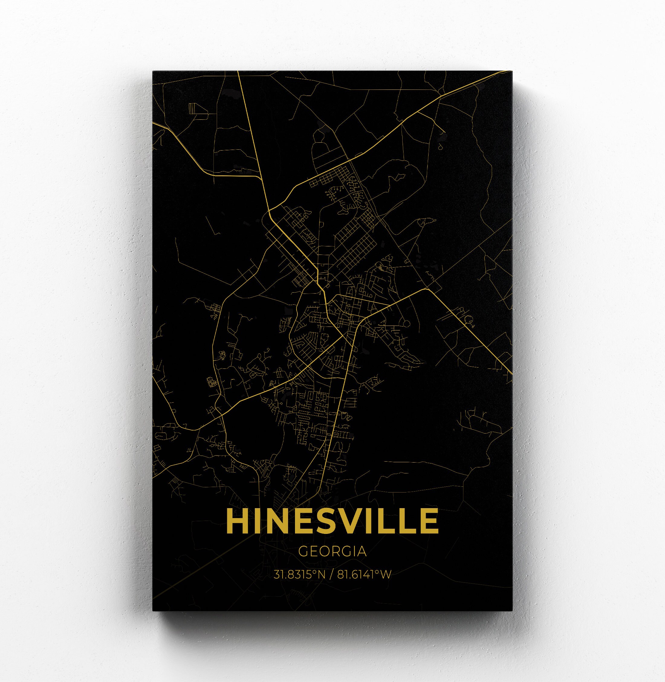 Hinesville City Map Canvas Art / City Map Art / City Etsy