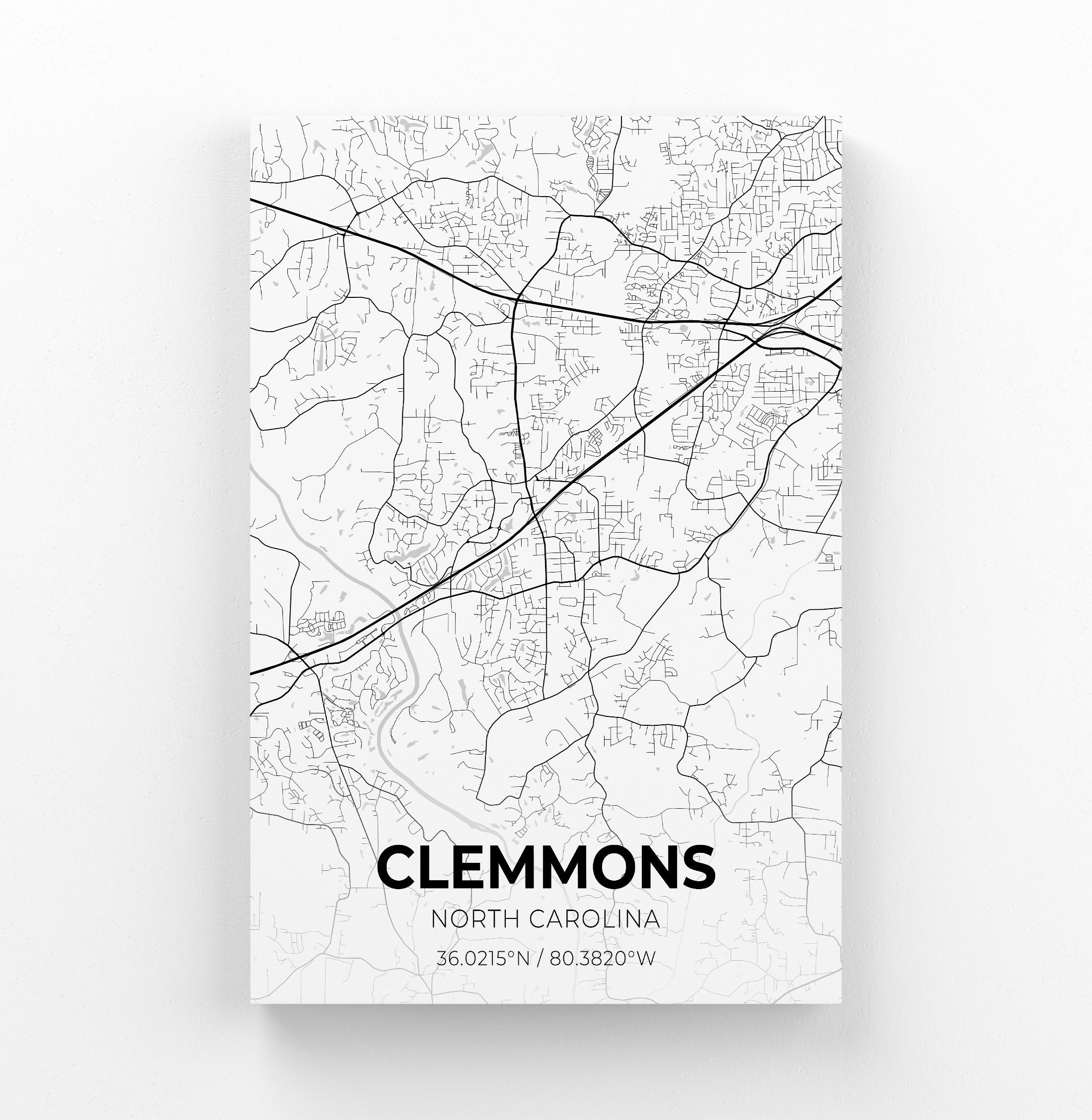 Clemmons North Carolina City Map Canvas Art / City Map Art / Etsy
