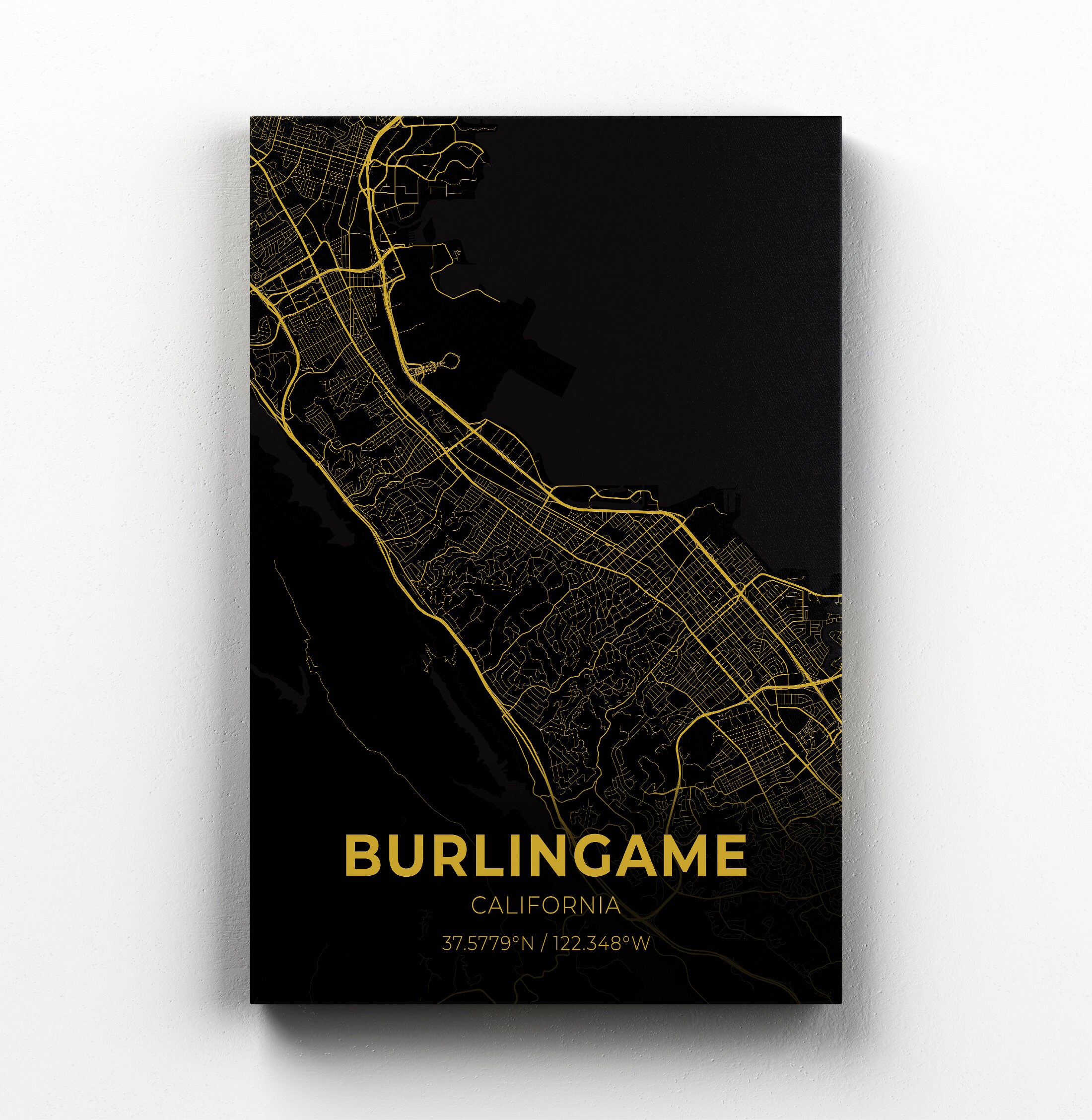 Burlingame California City Map Canvas Art / City Map Art / Etsy