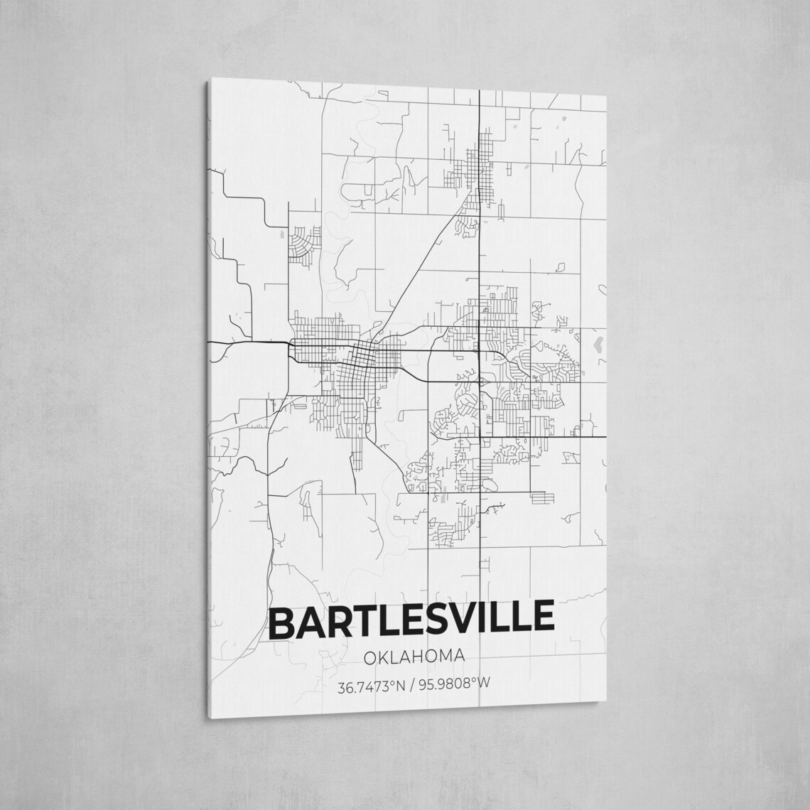 Bartlesville Oklahoma City Map Canvas Art / City Map Art / | Etsy