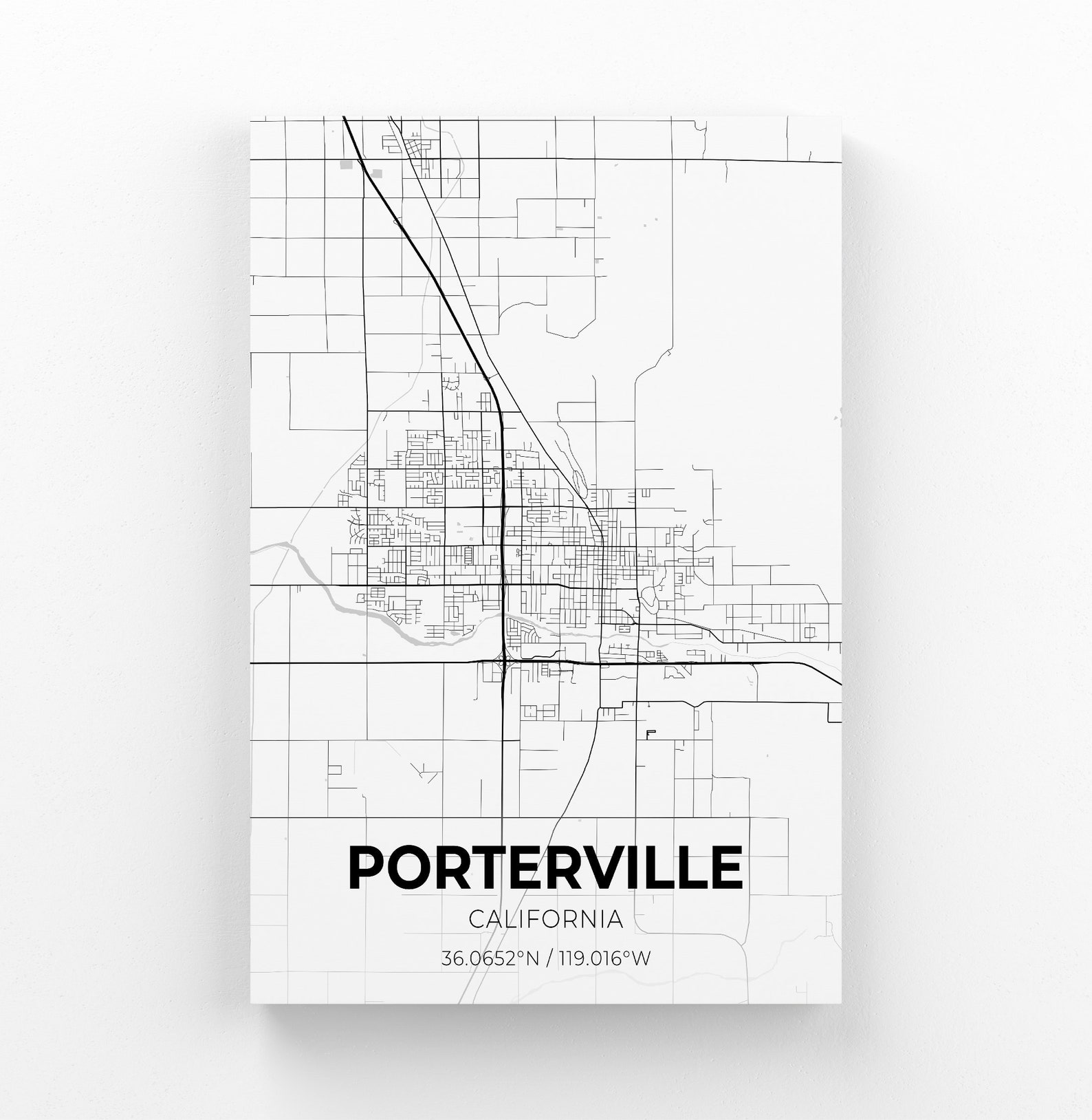 Porterville California City Map Canvas Art / City Map Art / | Etsy