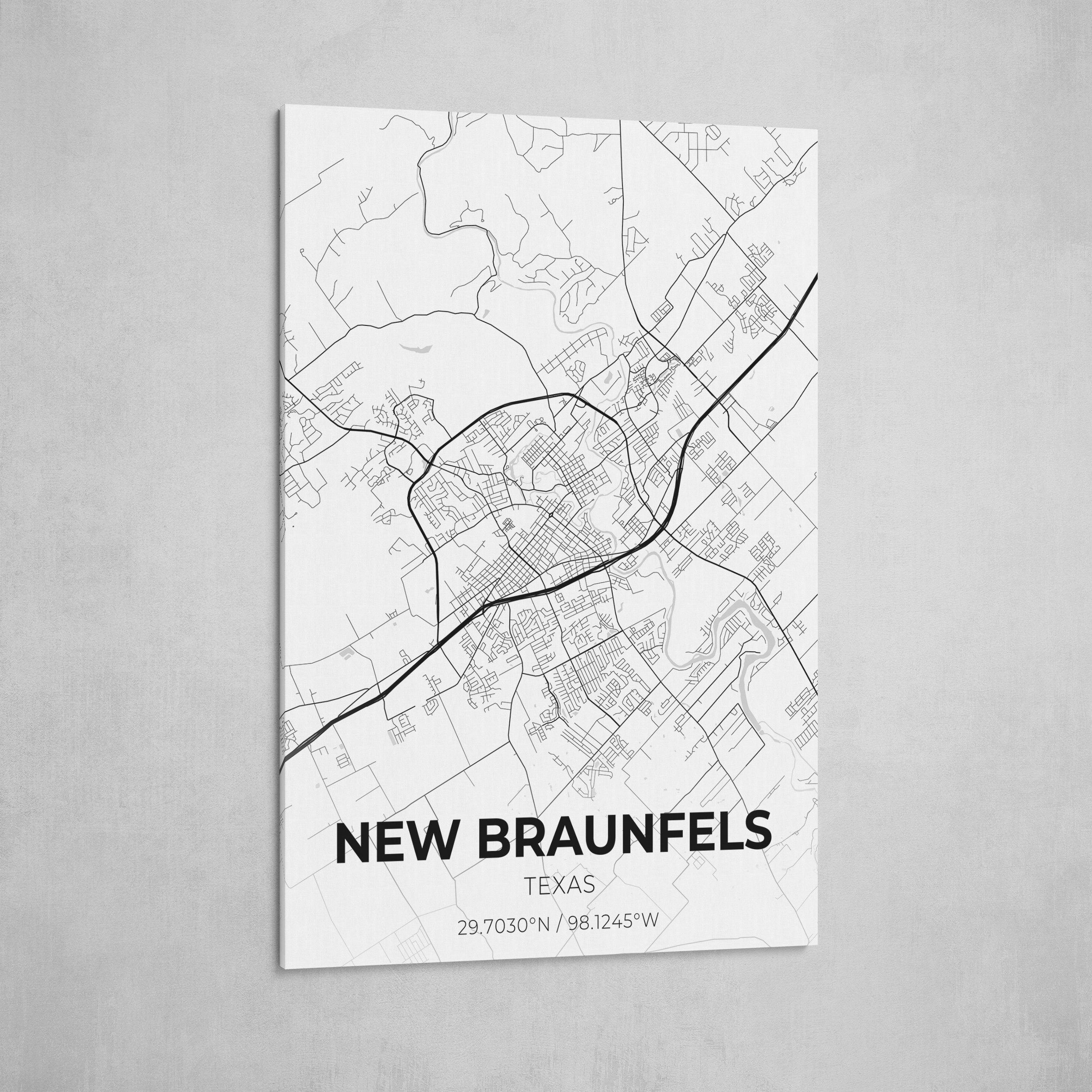 Neue Braunfels Texas Stadt Karte Leinwand Kunst / Stadtplan | Etsy