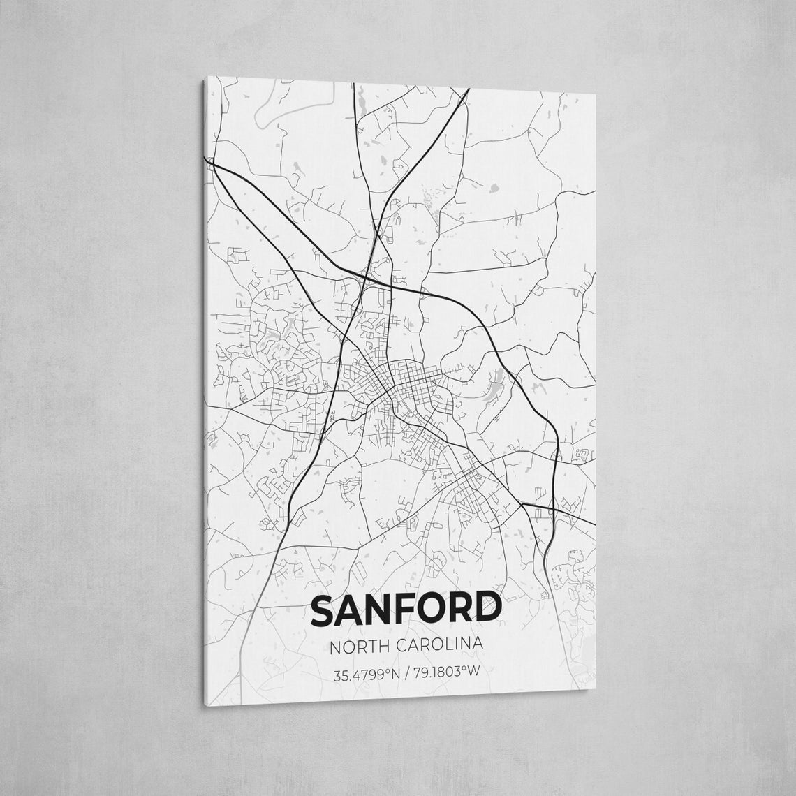 Sanford North Carolina City Map Canvas Art / City Map Art / Etsy