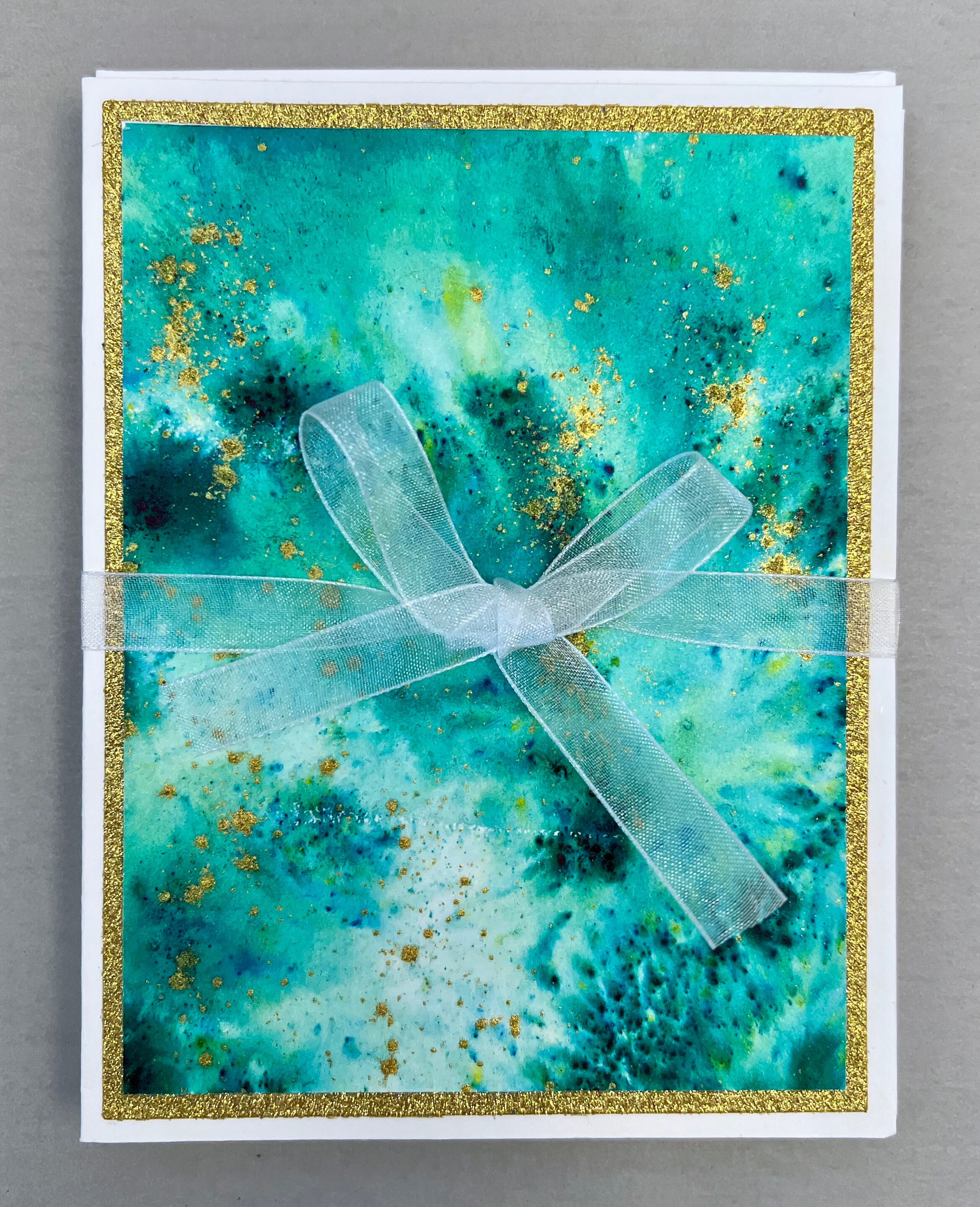 Watercolor Note Cards Sea Green and Gold Hand Painted Blank Etsy