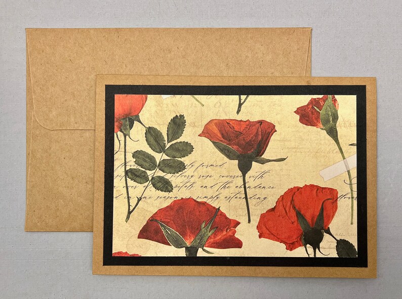Pressed Flower Note Cards Red Flowers 6 Cards With Etsy