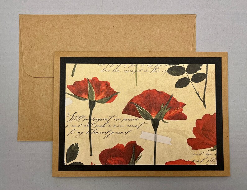 Pressed Flower Note Cards Red Flowers 6 Cards With Etsy