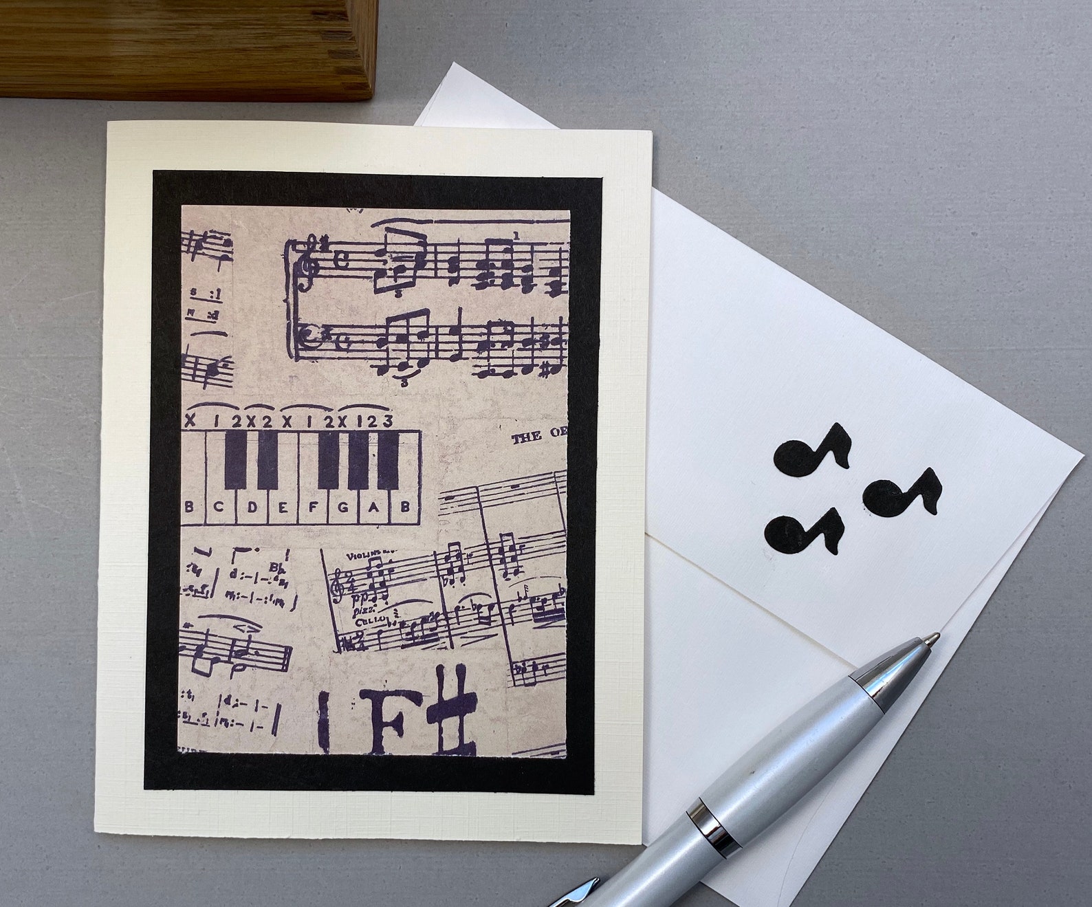 Music Theme Note Cards, Linen Note Card, Blank Note Card Set, 6 Cards