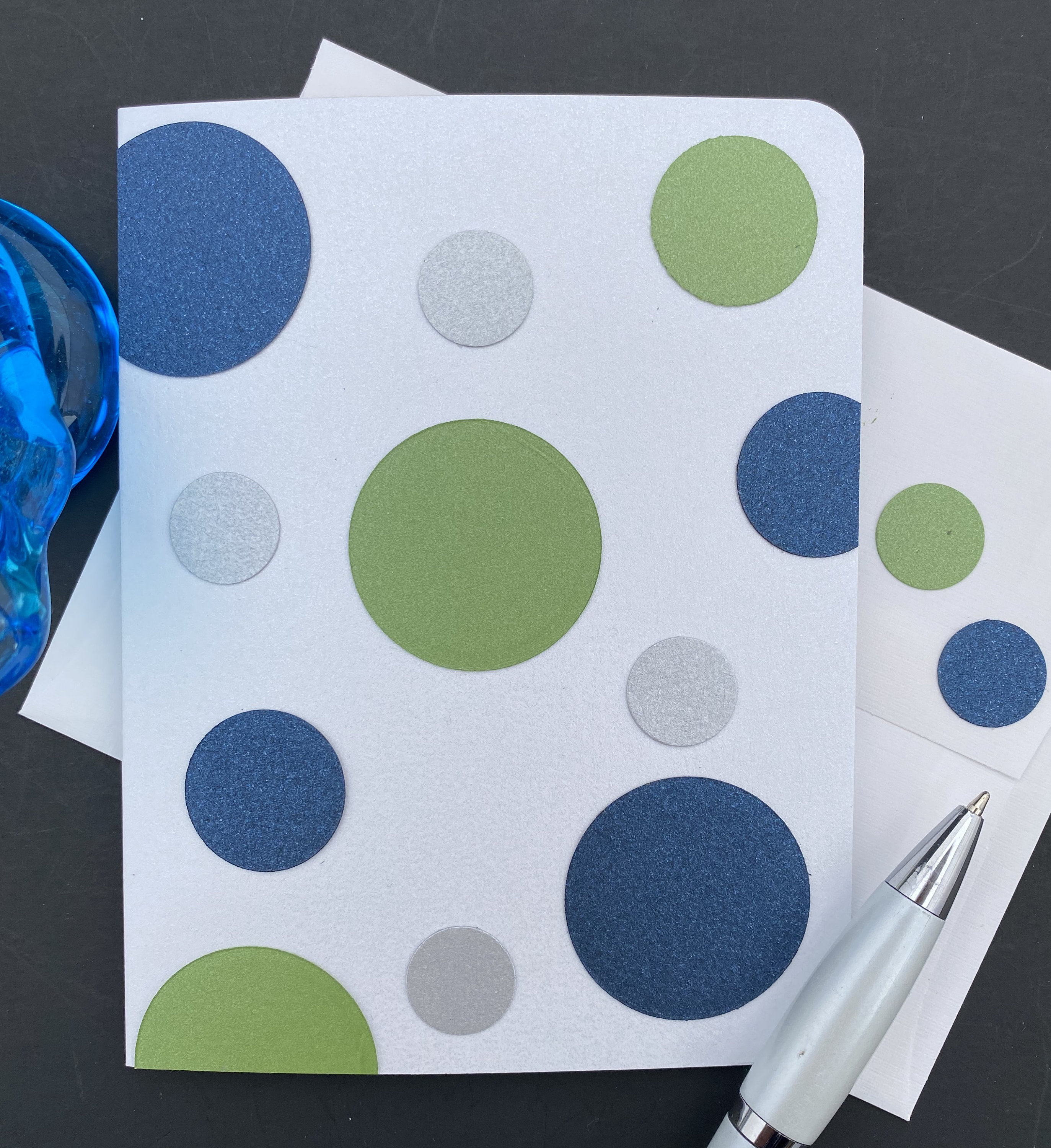 Polka Dot Note Cards Pearlized Blue and Green on White 6 Etsy India