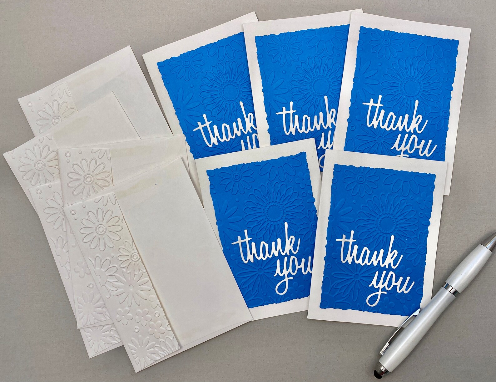 Blue Thank You Cards Embossed Flowers Note Cards 5 Blank Etsy