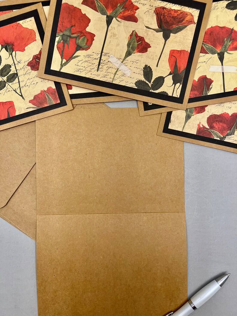 Pressed Flower Note Cards Red Flowers 6 Cards With Etsy