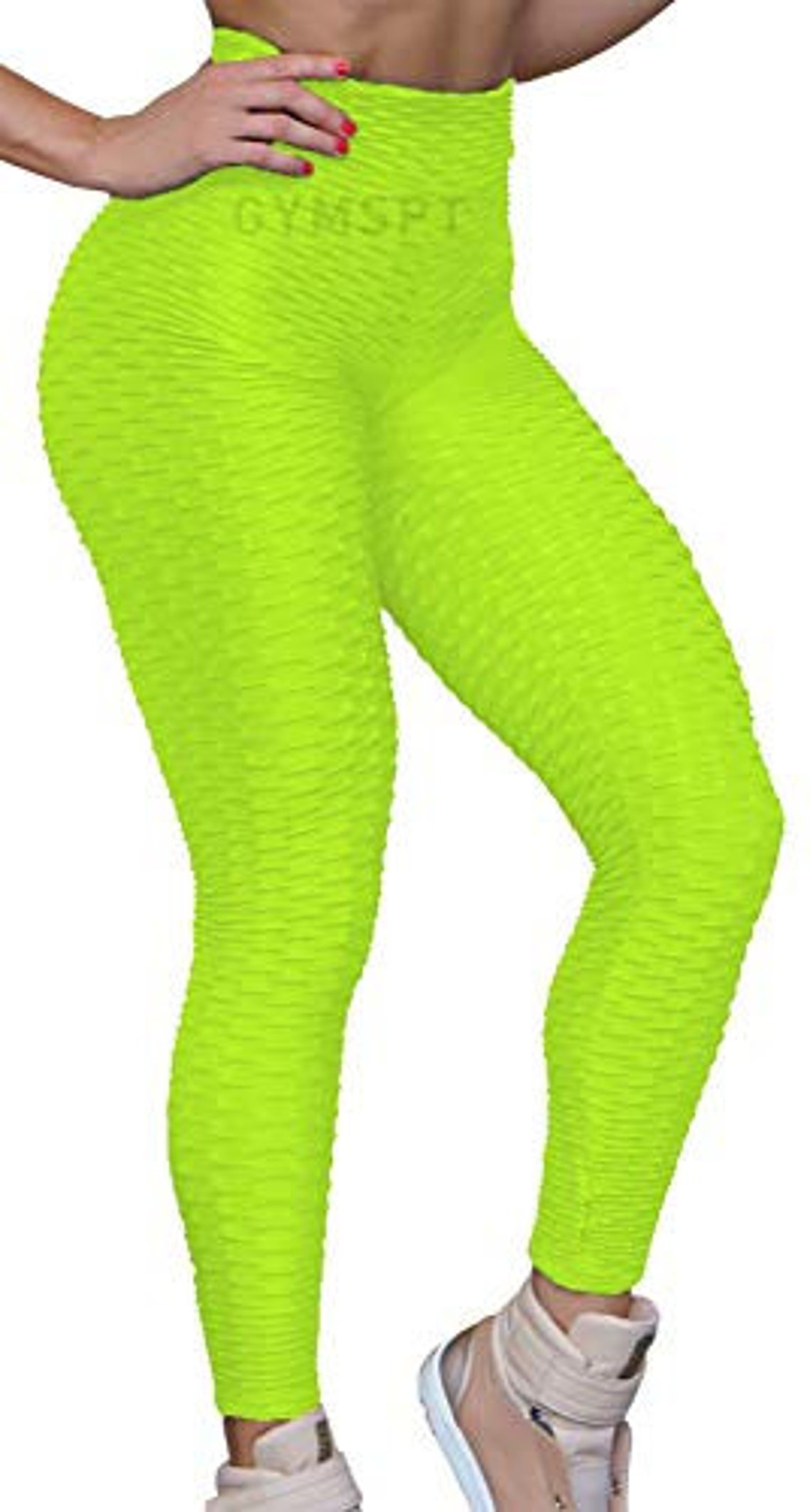 Lime Green High High Waist Bubble Textured Yoga Workout pants | Etsy