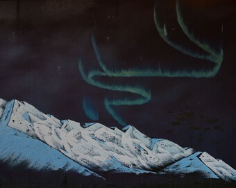 Impressão de belas artes de paraquedistas do exército sob a aurora boreal (24" x 36")