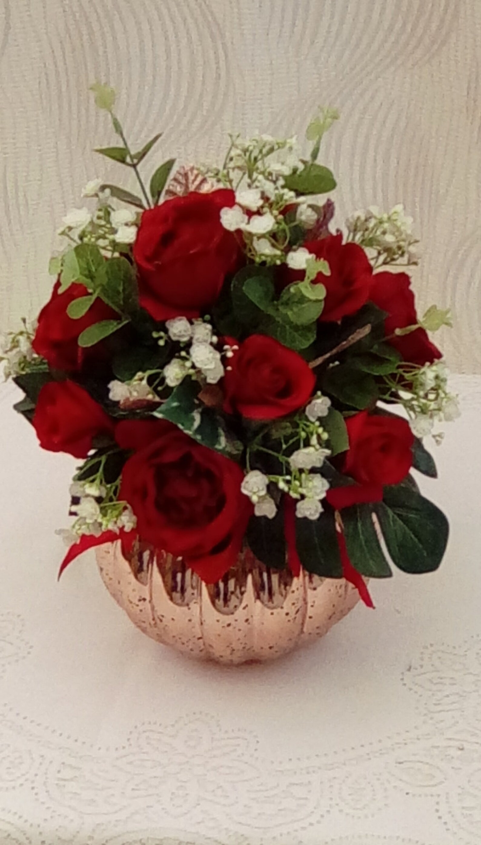 12 artificial red roses arrangement in rose gold vase | Etsy