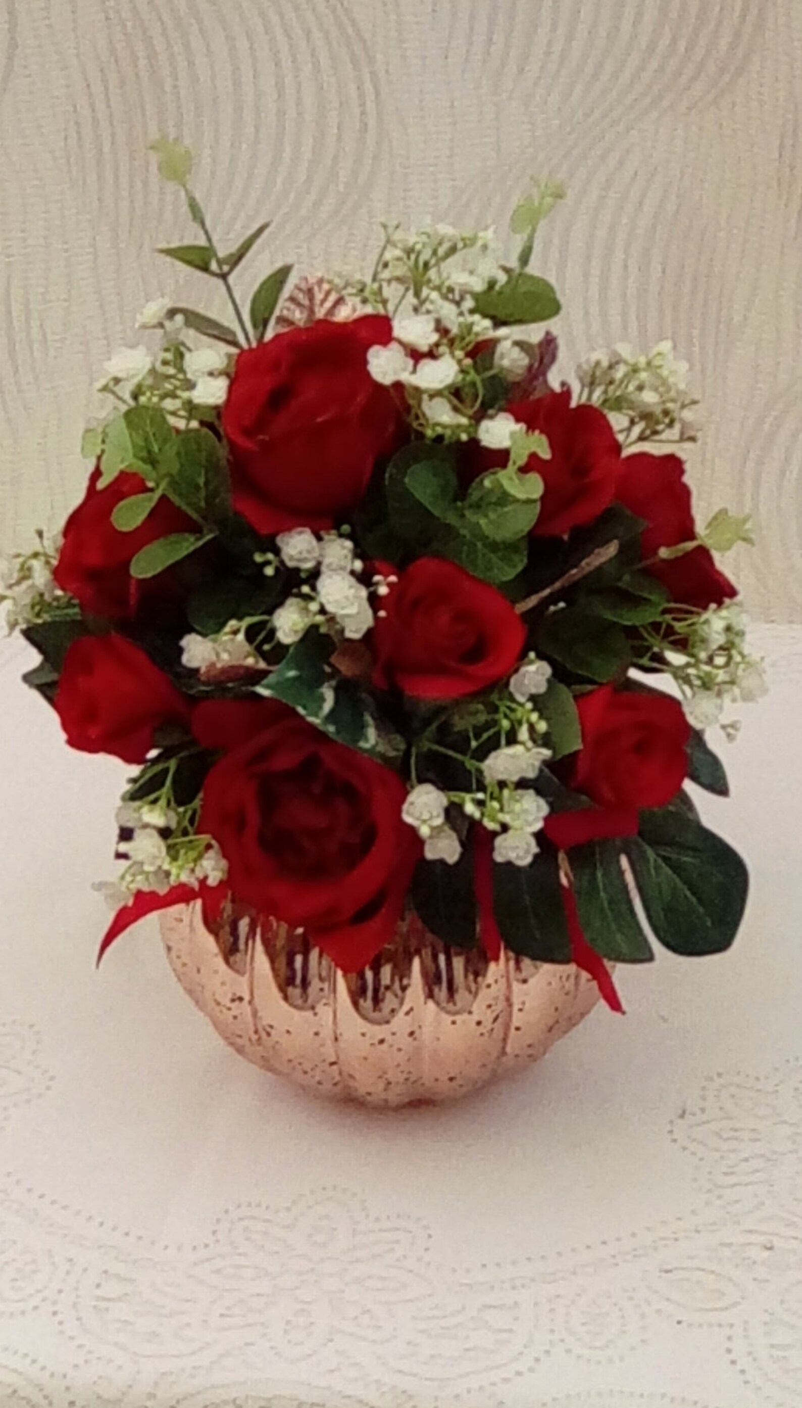 12 artificial red roses arrangement in rose gold vase Etsy