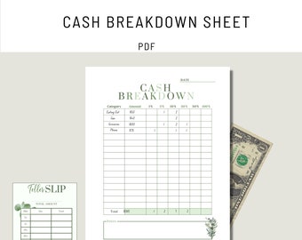 Cash Breakdown Sheet Cash Teller Slip Cash Worksheet Cash Envelope Denomination Sheet Cash Envelope System Cash Stuffing Eucalyptus