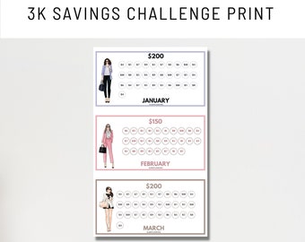 3000 Savings Challenge Printable: 12 Month A6 Tracker (Digital Download)
