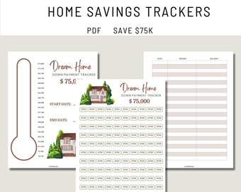 Home Savings Tracker 75k | House Sinking Fund Printable| 75,000 |House Savings Chart| House PayOff Tracker| Thermometer Savings